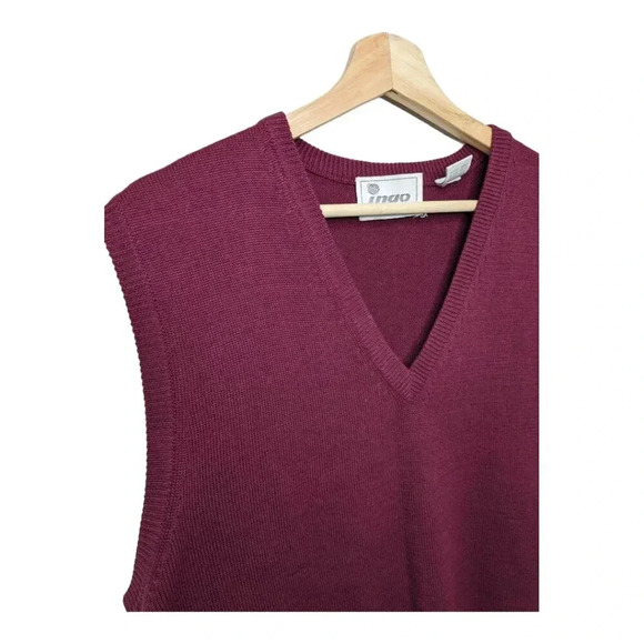 VTG Ingo Virgin Wool Blend V Neck Sweater Vest Mens Size L Burgundy Hong Kong - Picture 4 of 9